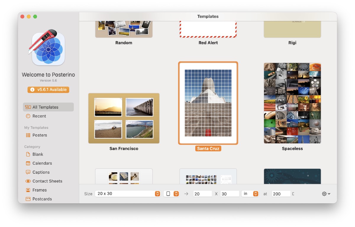 Screenshot of the Posterino template picker